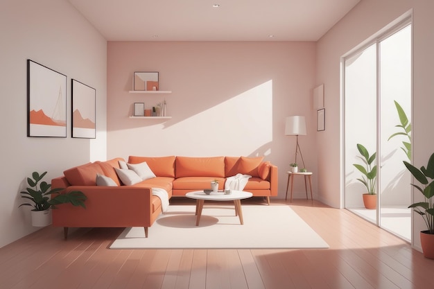 Vettore interiore luminoso moderno 3d rendering interiore brillante moderno 3d rending stanza vuota con woode