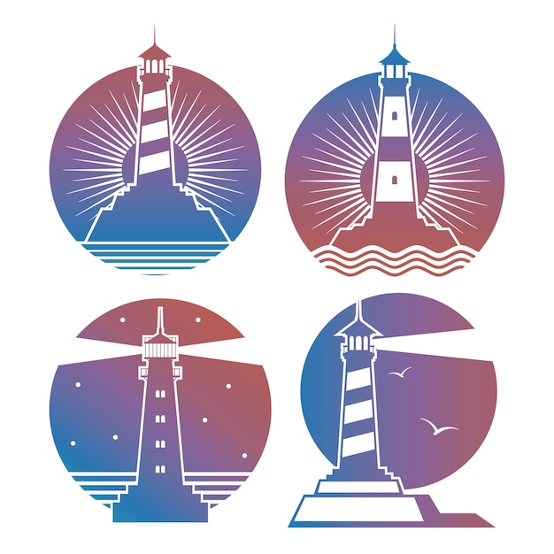 Vector modern bright lighthouses emblems or logos