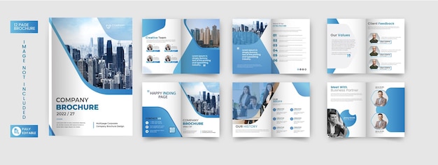 Vector modern brochure template design with blue gradient shapes