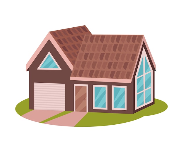 Vector modern brown house with a garage and a large window vector illustration