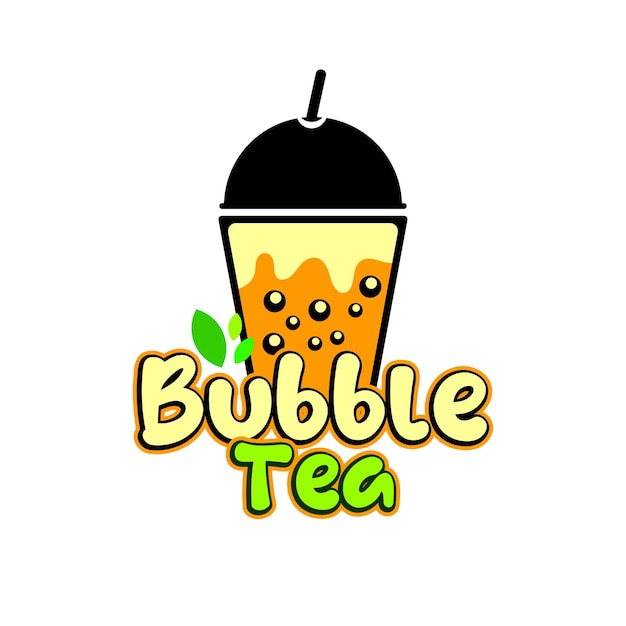 Modern bubble drink tea with leaf logo