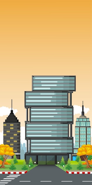 Vector modern building with city background