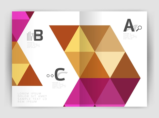 Современная бизнес-брошюра или листовка шаблон обложки формата А4 Абстрактный фон с цветными треугольниками годовой отчет печать фона Векторный дизайн для вариантов схемы расположения рабочего процесса или веб-дизайна