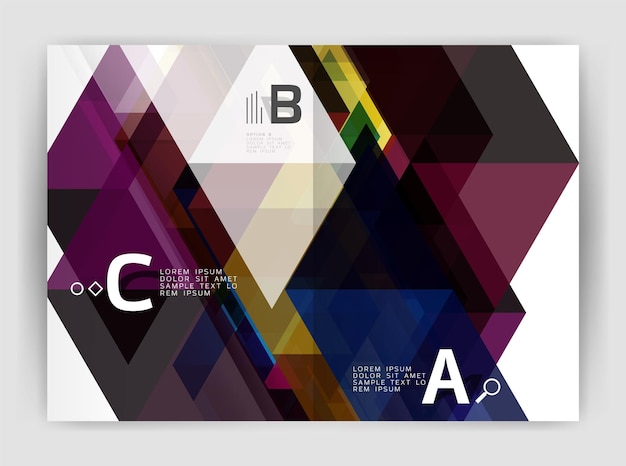 modern business brochure or leaflet a4 cover template abstract background with color triangles annual report print backdrop vector design for workflow layout diagram number options or web design