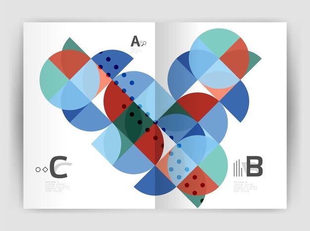 現代商業小冊子或小冊子 A4 封面模板 抽象背景與顏色三角形 年報印刷背景 工作流程布局圖 數字選項或網頁設計
