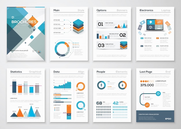 Opuscoli aziendali moderni e elementi vettoriali infografici