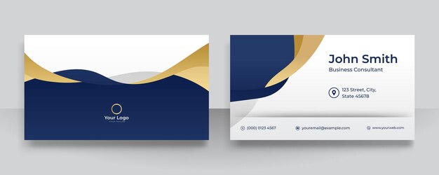 Modern business card - creative and clean business card template. luxury business card design template. elegant dark back background with abstract golden shiny lines. vector illustration