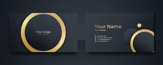 Modern Business Card - Creative and Clean Business Card Template. Luxury business card design template. Elegant dark back background with abstract golden wavy lines shiny. Vector illustration