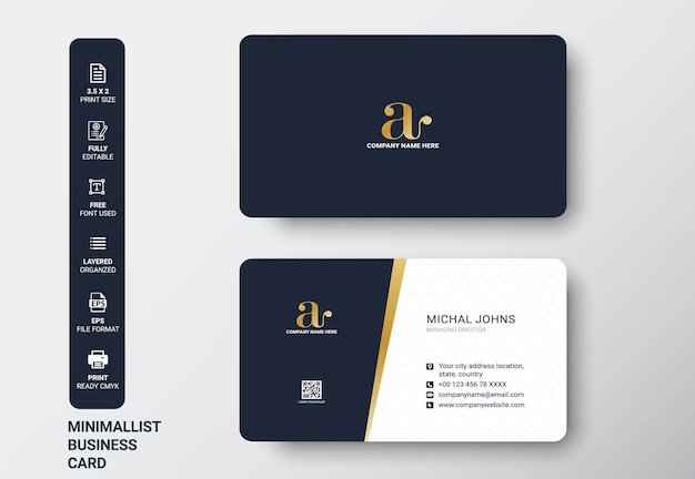 Vector modern business card dark blue and white color template free vector