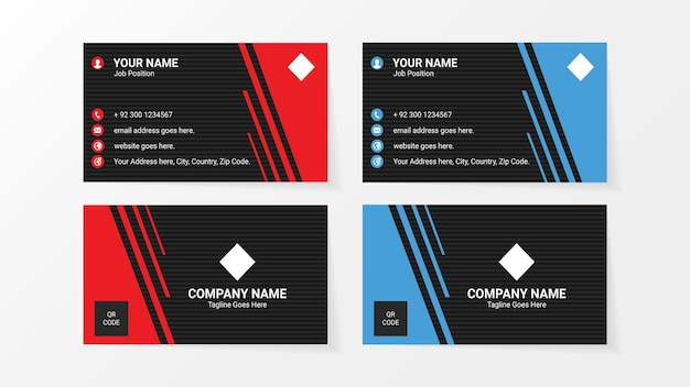 Modern business card design double sided business card design template blue red business card