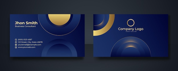 Modern business card design template. Clean professional business card template, visiting card, business card template. Abstract gold elements on dark blue background.