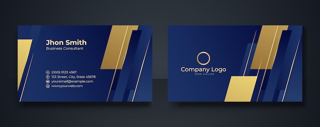 Modern business card design template. clean professional business card template, visiting card, business card template. abstract gold elements on dark blue background.