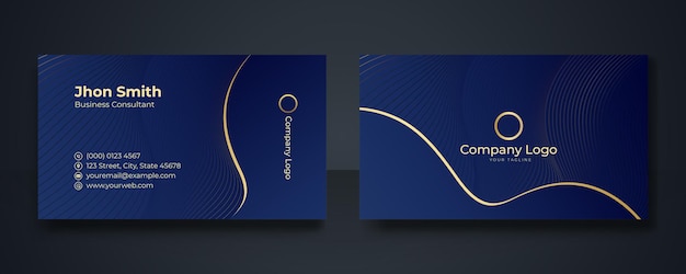 Modern business card design template. clean professional business card template, visiting card, business card template. abstract gold elements on dark blue background.