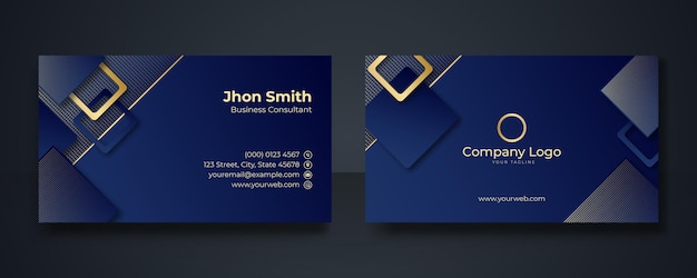 Modern business card design template. clean professional business card template, visiting card, business card template. abstract gold elements on dark blue background.