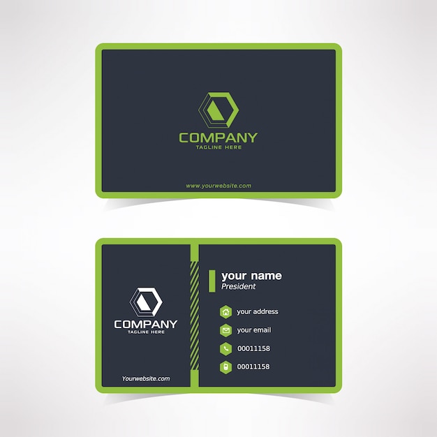 Modern business card design template with green dotted line