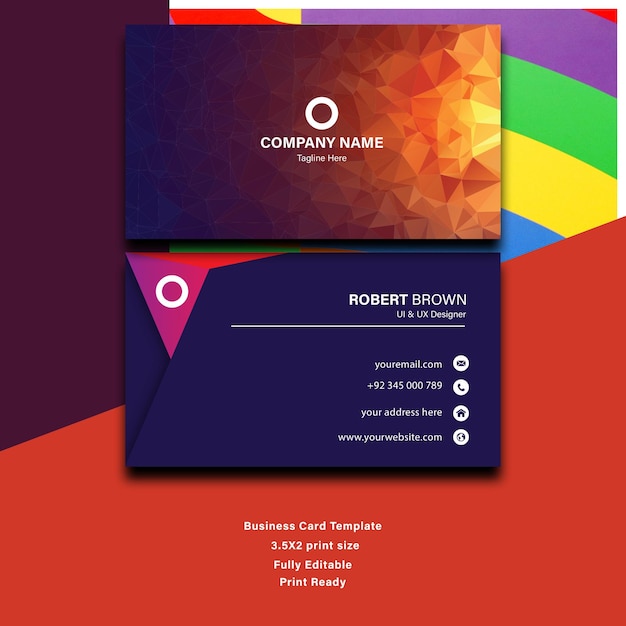 Vector modern business card geometric designs gradient color with dark hexagon background