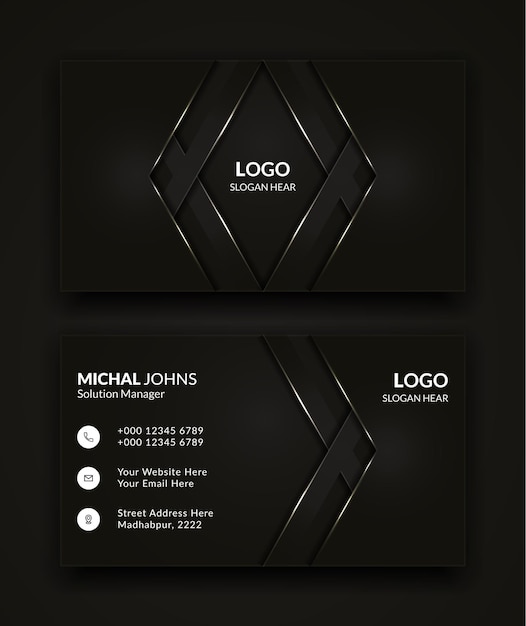 Современный дизайн шаблона визитной карточки в черном цвете.