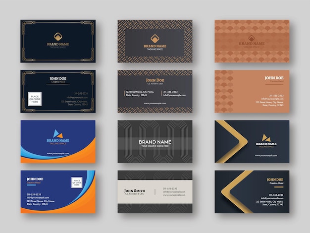 Vector modern business card template set on gray background.