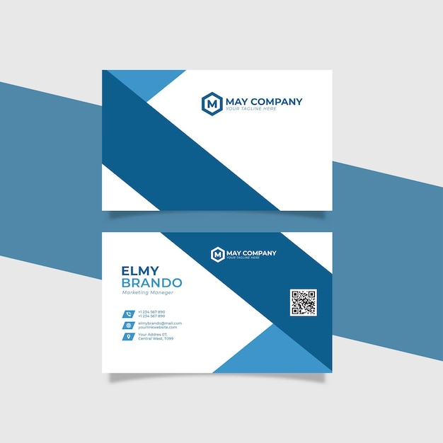 Modern Business Card Template with Logo Placement Blue Color for Company Identity