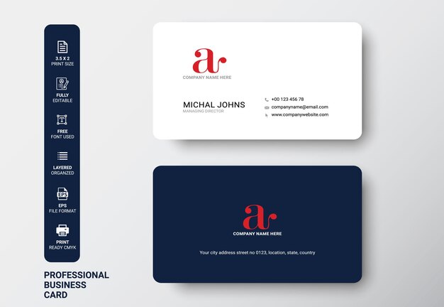 Modern business card white and blue corporate professional Premium Vector