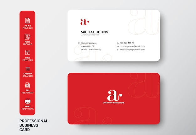 Modern business card white and read corporate professional Premium Vector