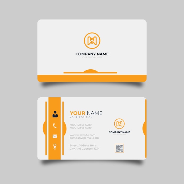 Современная визитная карточка белого цвета с оранжевыми и белыми деталями элегантного дизайна профессионального шаблона