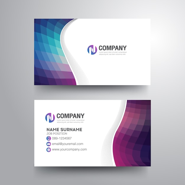 Modern business card with geometric blue violet color