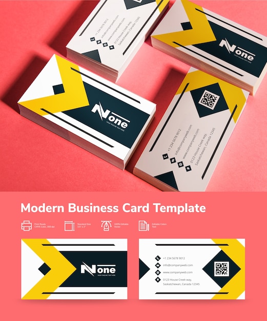 Vector modern business card in yellow and grey geometrical shapes