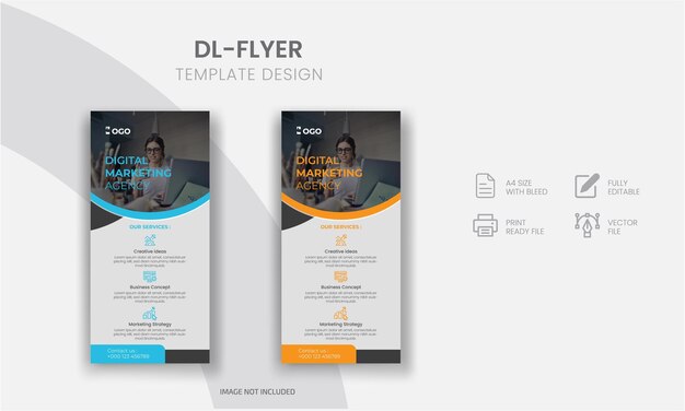 ベクトル モダンなビジネス企業のdlフライヤーまたはラックカードのテンプレートデザイン 多目的の使用とクリエイティブな形状