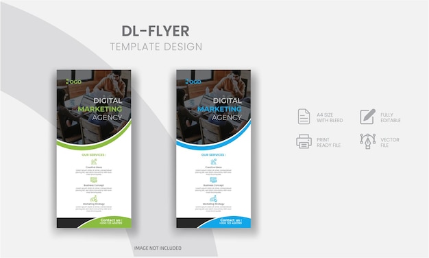 Vector modern business corporate dl flyer or rack card template design multipurpose use with creative shape