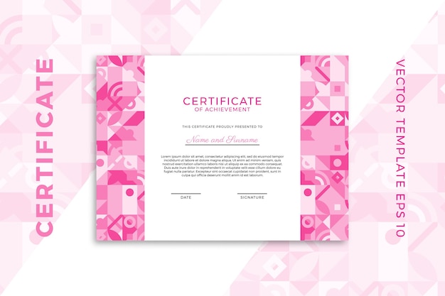 Mockup di diploma aziendale moderno per la laurea o il completamento del corso. elegante design rosato