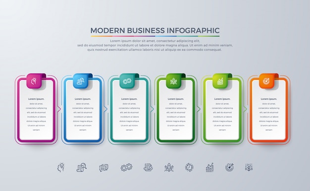 Design moderno di Infographic di affari con 6 scelte di processo o passaggi.