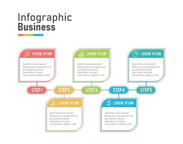 Vettore infographic moderno di affari cinque passi