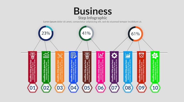 현대 비즈니스 infographic 템플릿입니다. 사실적인 플랫 타임라인 인포그래픽 프레젠테이션 요소입니다.