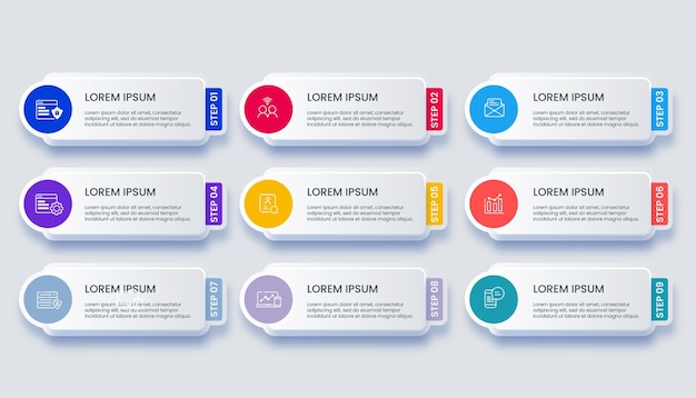 Infografica moderna di affari con 9 opzioni di illustrazione