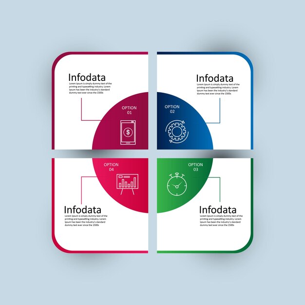 Vettore infografica aziendale moderna con passaggi colorati