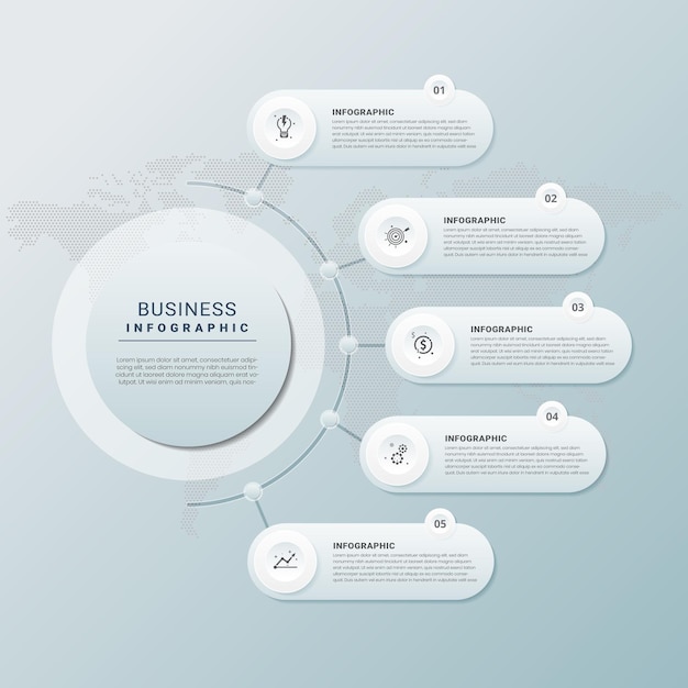 Modello moderno di infografica aziendale con 5 passaggi