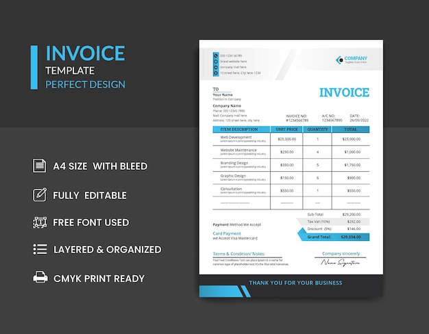 Modern business invoice bill template