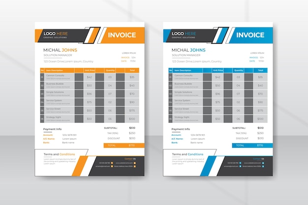 Modern business invoice design and vectior template