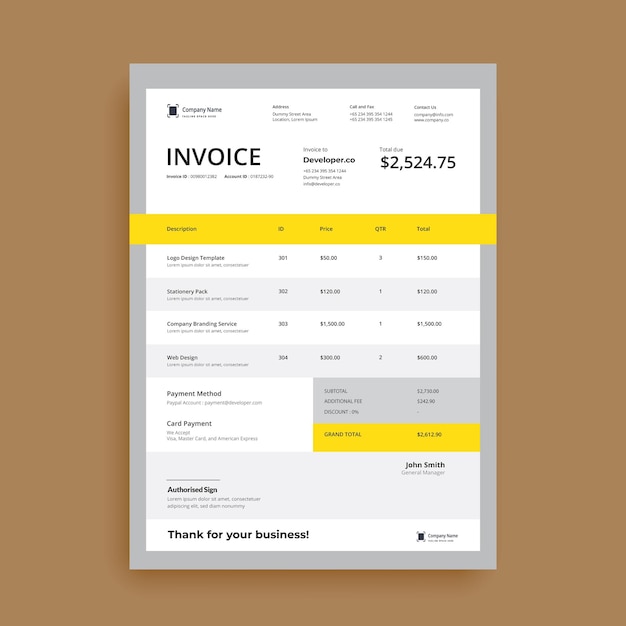 Vector modern business invoice template