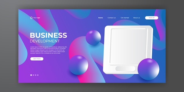 Vector modern business landing page template with abstract modern 3d background. dynamic gradient composition. design for landing pages, covers, brochures, flyers, presentations, banners. vector illustration