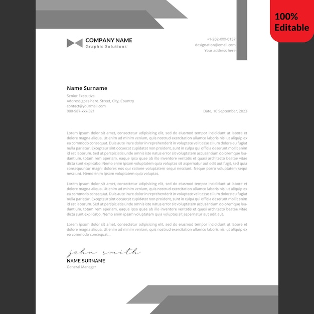 Modern business letterhead template in grayscale