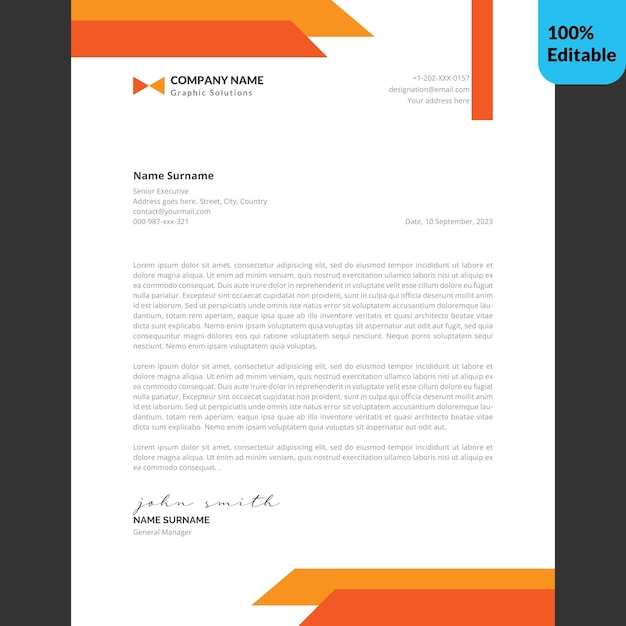 Modern business letterhead template in orange shades