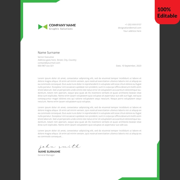 Modern business letterhead template with green frames