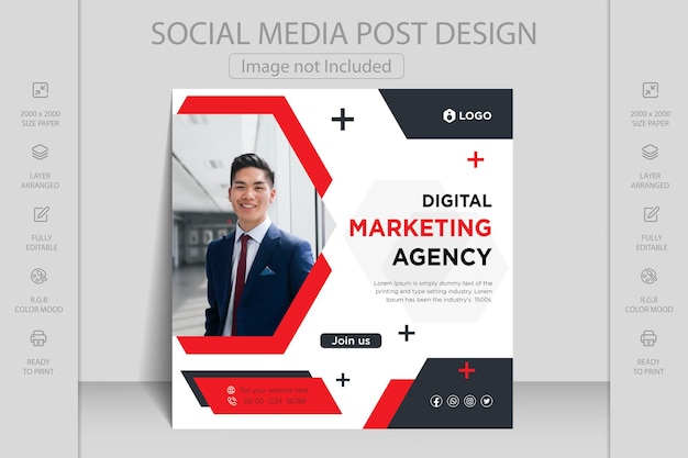 Modern business marketing agency web banner for social media post template. Corporate advertising.