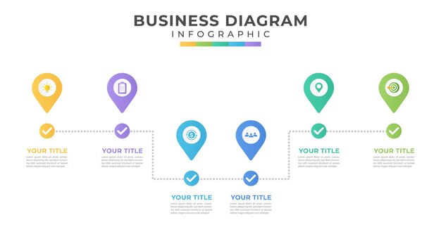 ベクトル 6つのステップを持つ現代的なビジネスプロセスのテンプレート