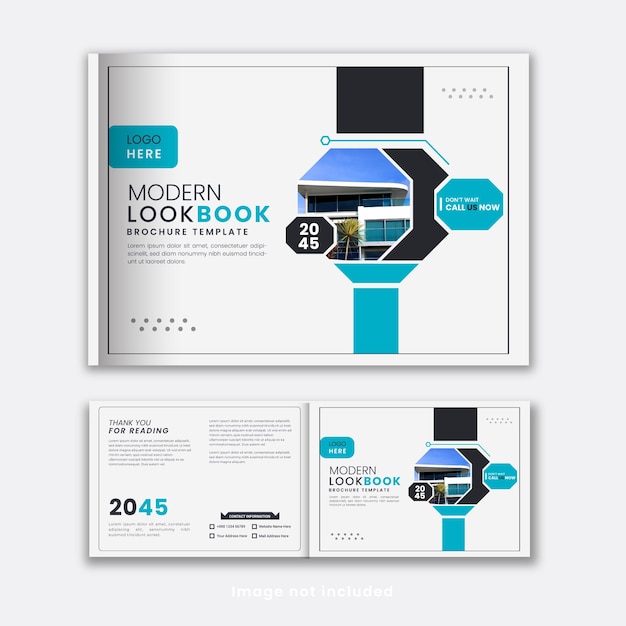 Современный бизнес-профиль ландшафтной брошюры или дизайн обложки журнала с синими и черными формами