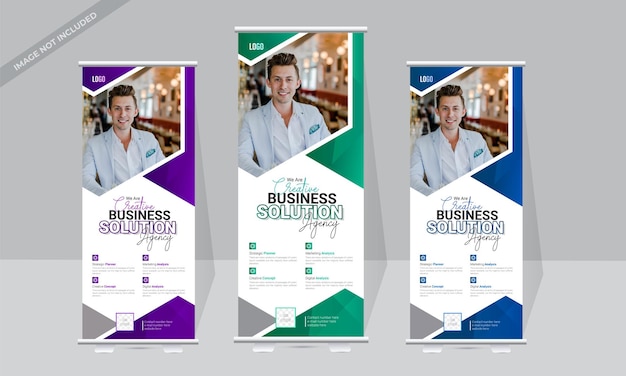 Business moderno roll up banner design modello con 3 colori