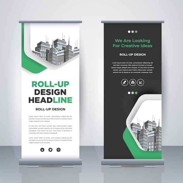 Modern Business Roll Up Standee Design Banner Template Presentation and Brochure Geometric xbanner and flagbanner advertising Vector illustration