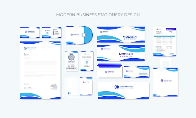 modern business stationery corporate identity template design with digital elements premium vector